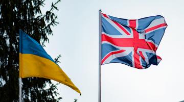 Ukrainian and British flags flying side by side